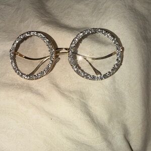 Gold Crystal Round Statement Sunglasses